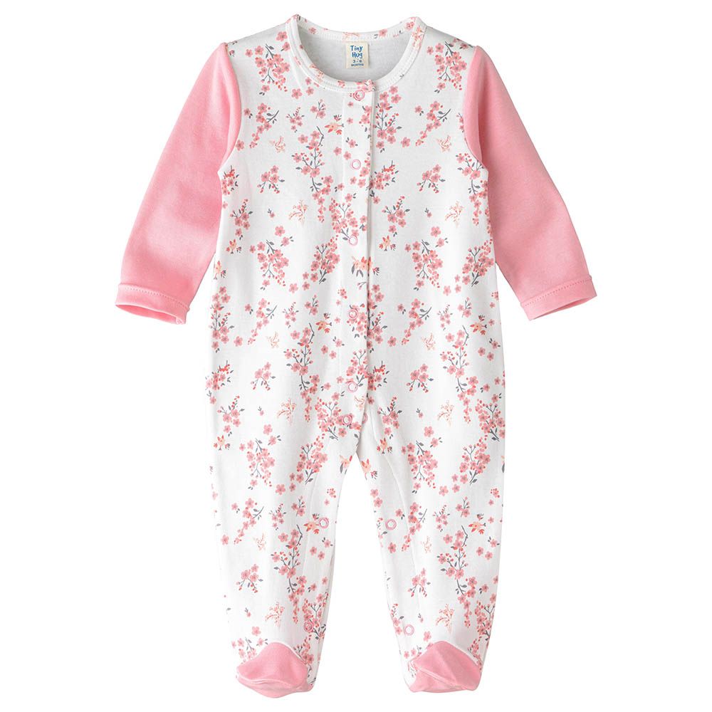 Tiny Hug - Girls Soft And Comfortable Cotton Sleepsuit - Pink/White