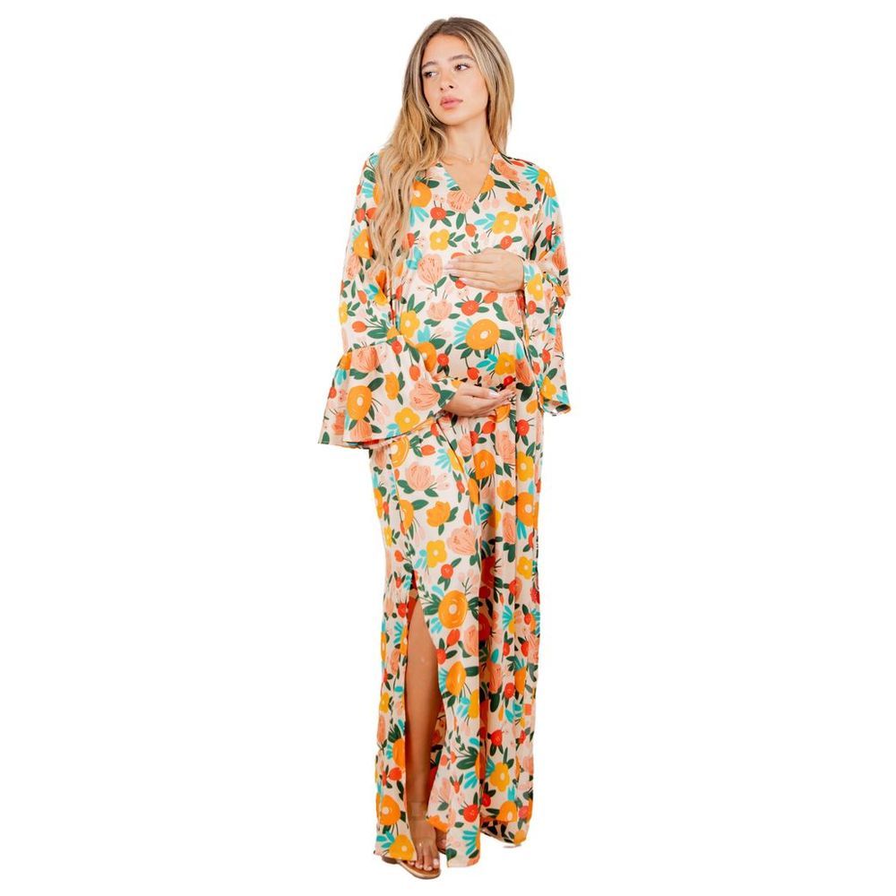 Oh9Shop - Kaia Floral Print Maxi Dress - Orange