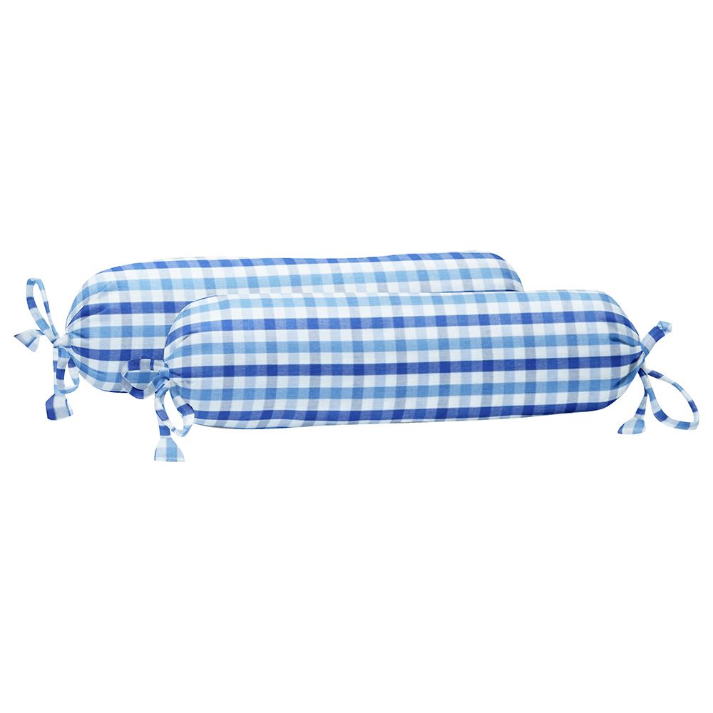 The Baby Atelier - Organic Checkered Baby Bolster Cover Set - Blue - Pack of 2