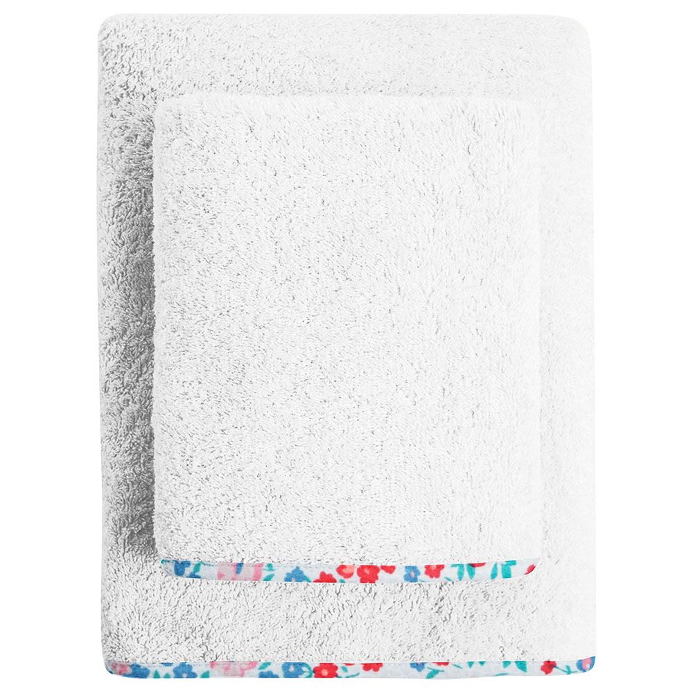 The Baby Atelier - Organic Floral Printed Junior Towel Set - White - 2 Pcs