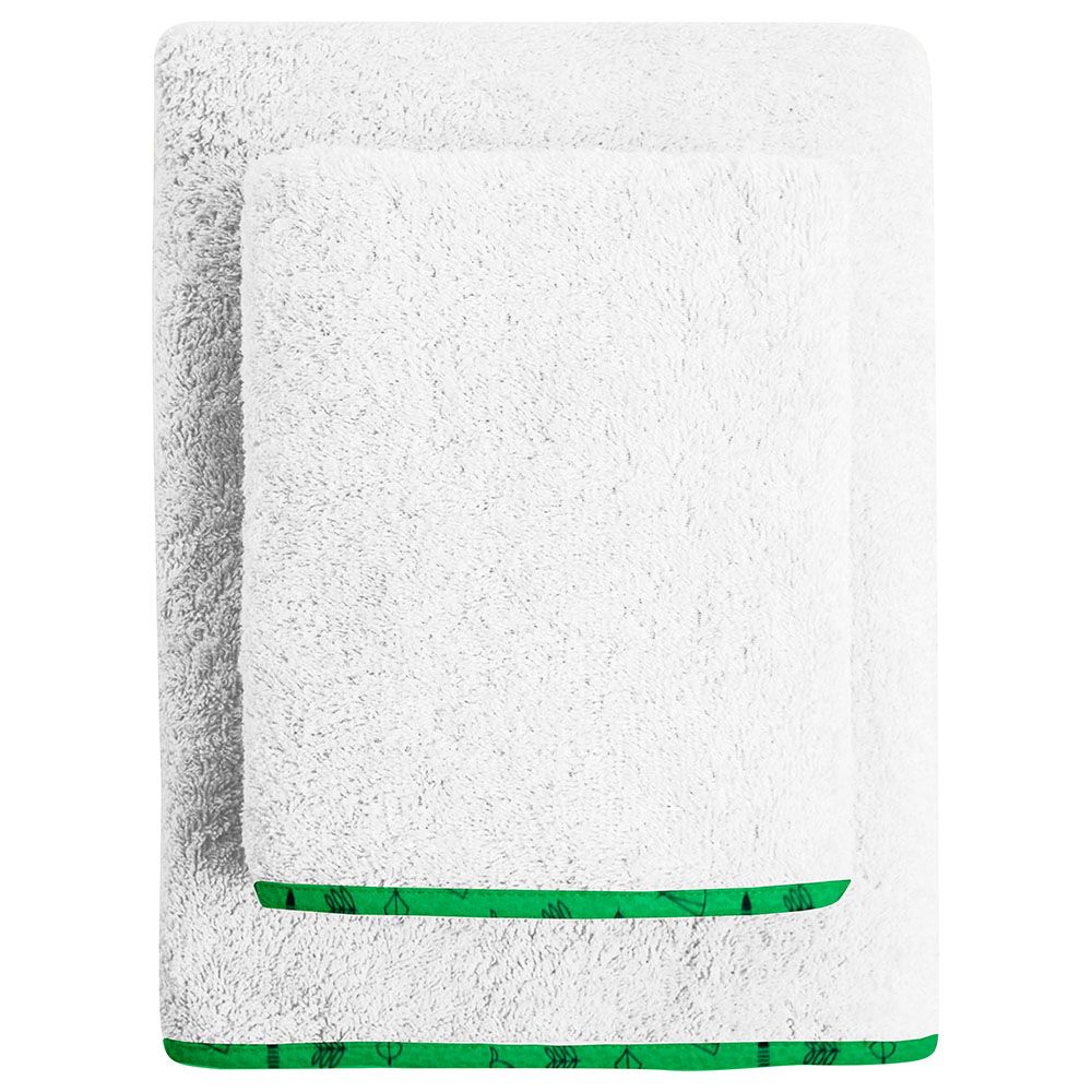 The Baby Atelier - Organic Junior Towel Set - White/Green Line - 2 Pcs