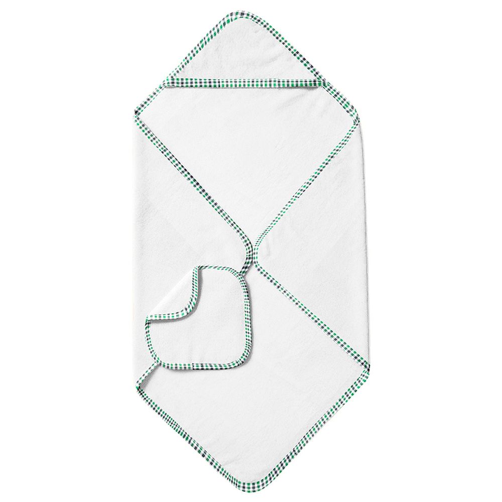 The Baby Atelier - Organic Checkered Hooded Towel Set - Green/Black - 2 Pcs