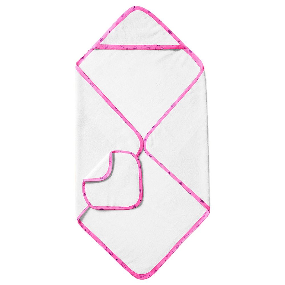 The Baby Atelier - Organic Hooded Towel Set - White/Pink Line  - 2 Pcs