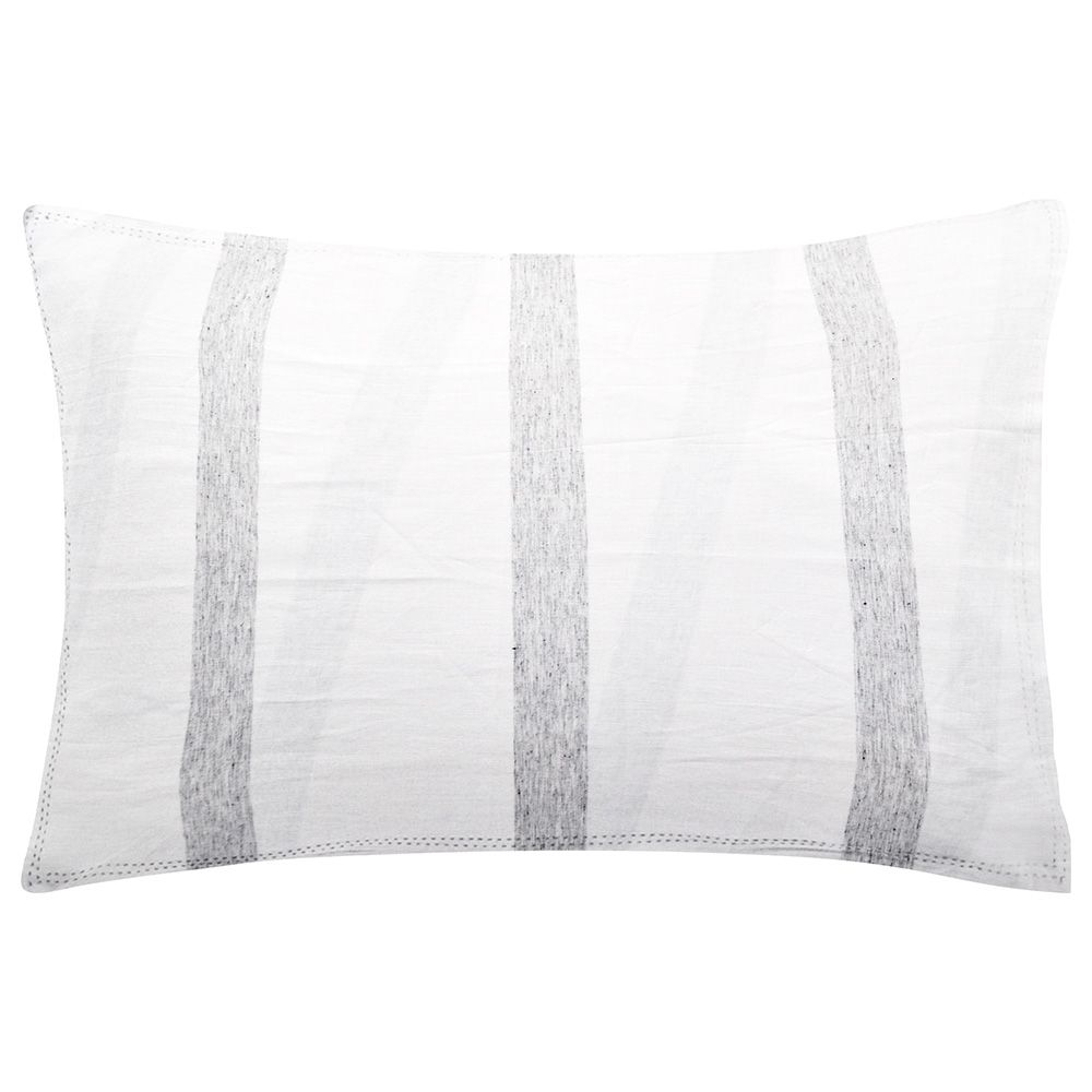 The Baby Atelier - Organic Pencil Stripe Baby Pillow Cover w/ Fillers - Grey