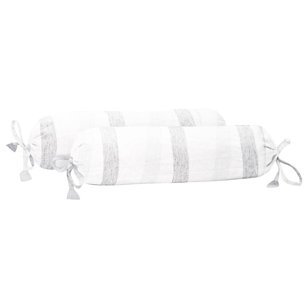 The Baby Atelier - Organic Pencil Stripe Baby Bolster Cover Set w/ Fillers - Grey - Pack of 2