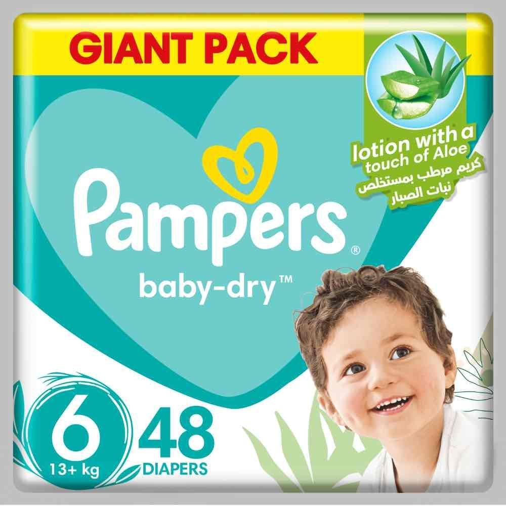 Pampers - Baby-Dry Diapers, Size 6, 13+kg, Up to 100% Leakage Protection Over 12 Hours and Bigger, Wider Sides for Comfort, 48 Baby Diapers