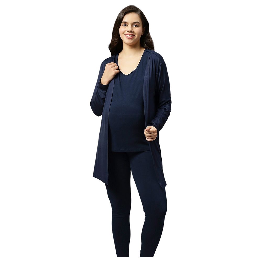 Tummy - Maternity Full Sleeves Open Front Long Shrug - Dark Blue