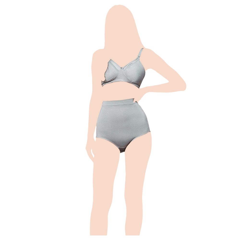 Tummy - 2pc-Set - Women Maternity Set Of Panty And Bra - Grey