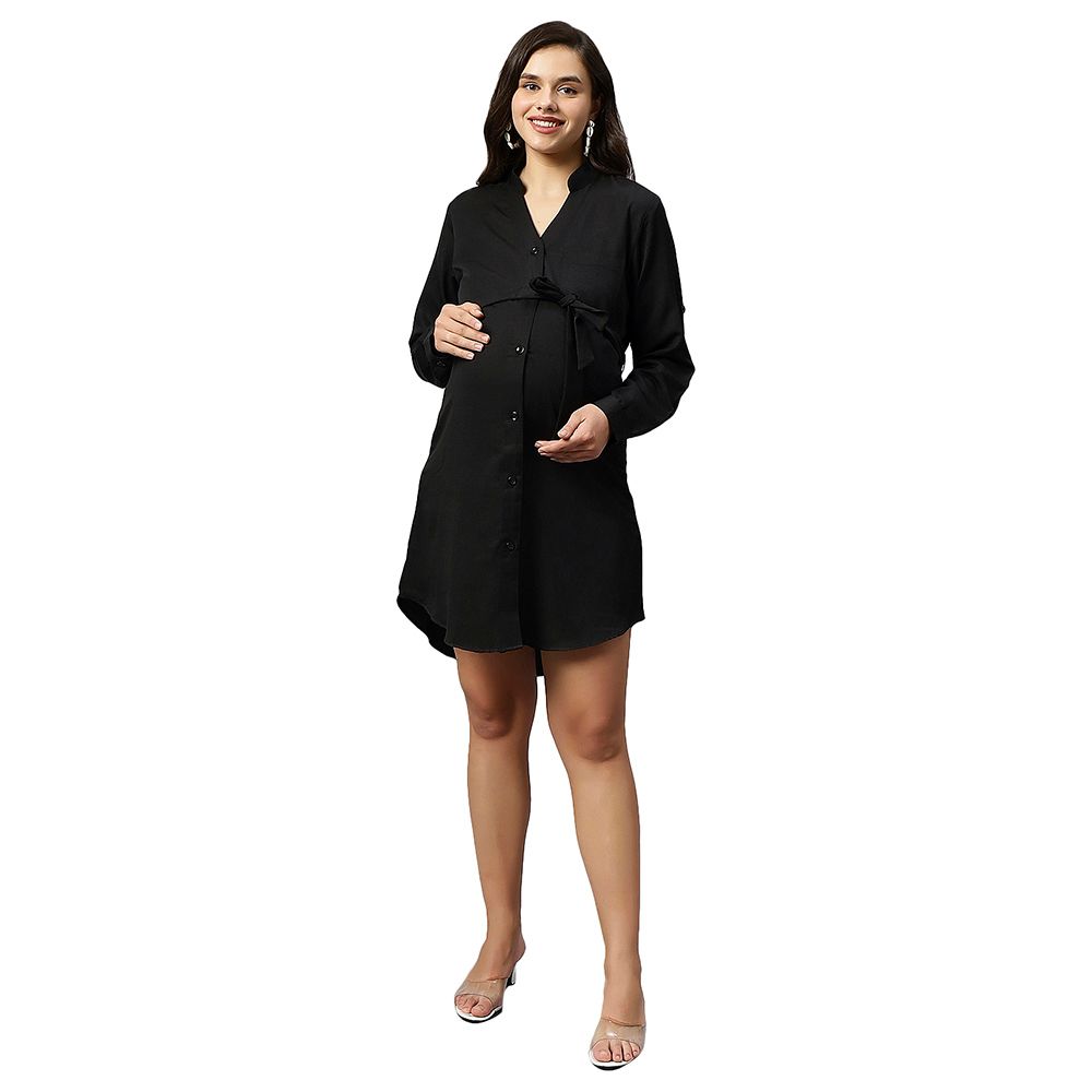 Tummy - Long Cotton Maternity Shirt - Black