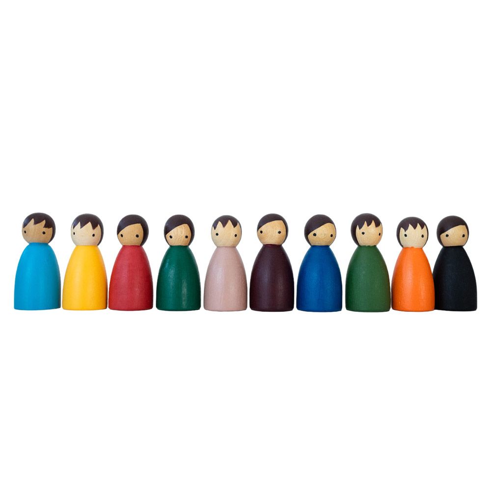 Birch and Bug - Colored Wooden Folks Peg Dolls - 10 Pcs