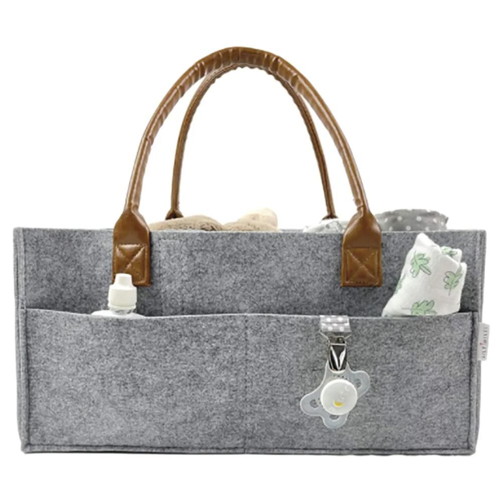 Bumble & Bird - Grey Diaper Caddy Organizer Bag Brown Handle