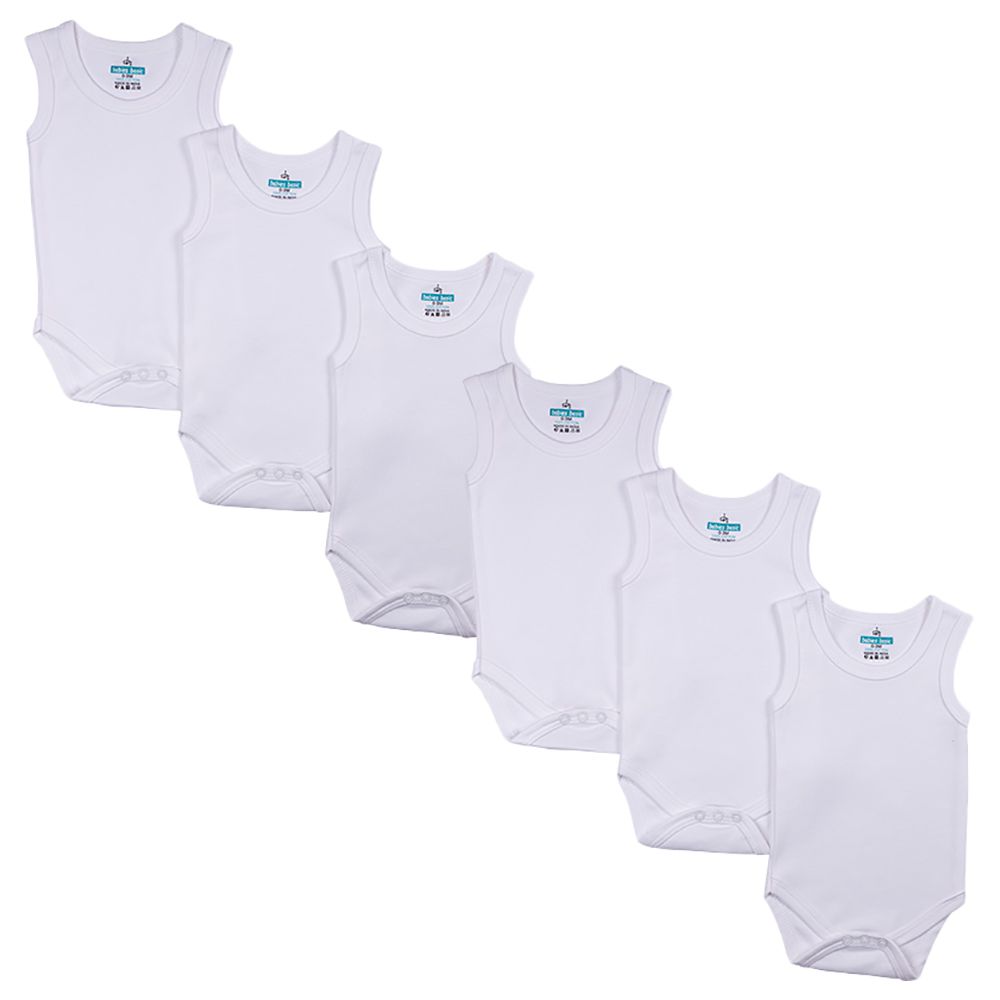 Babies Basic - 6pc-Set - 100% Cotton Sleeveless Bodysuit – White