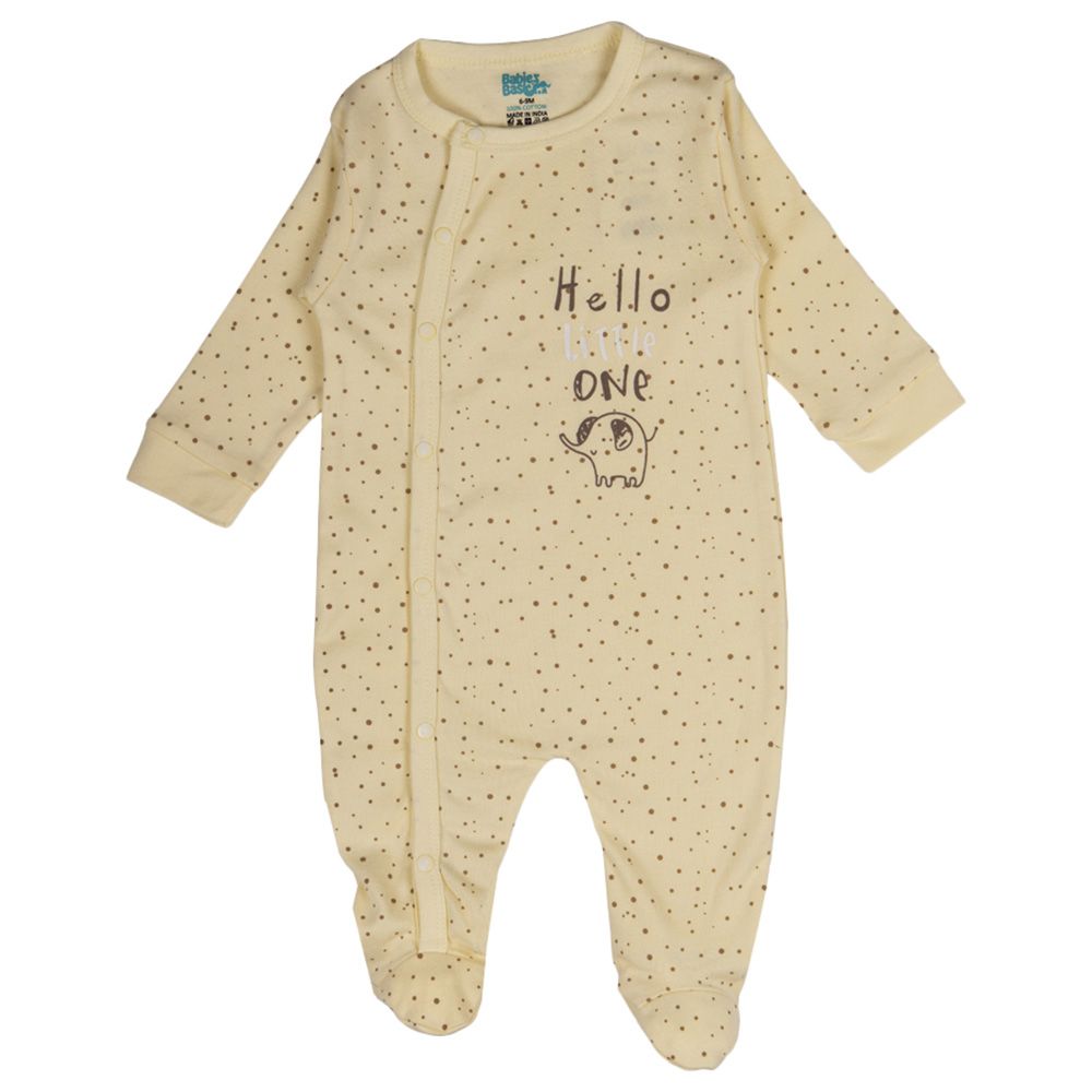 Babies Basic - 100% Cotton Long Sleeves Footed Sleepsuit - Beige