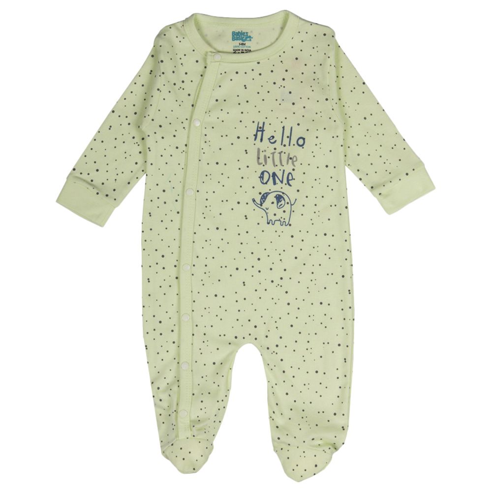 Babies Basic - 100% Cotton Long Sleeves Footed Sleepsuit - Light Green