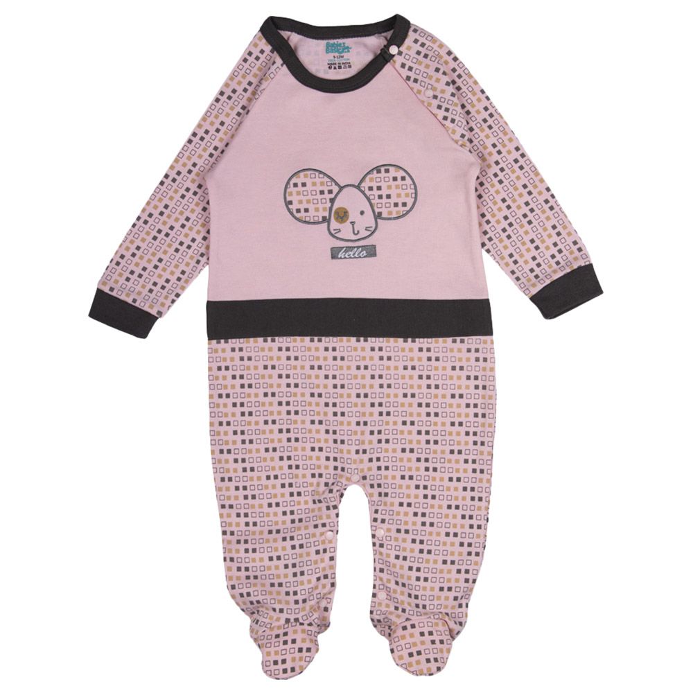 Babies Basic - 100% Cotton Long Sleeves Footed Sleepsuit - Light Pink