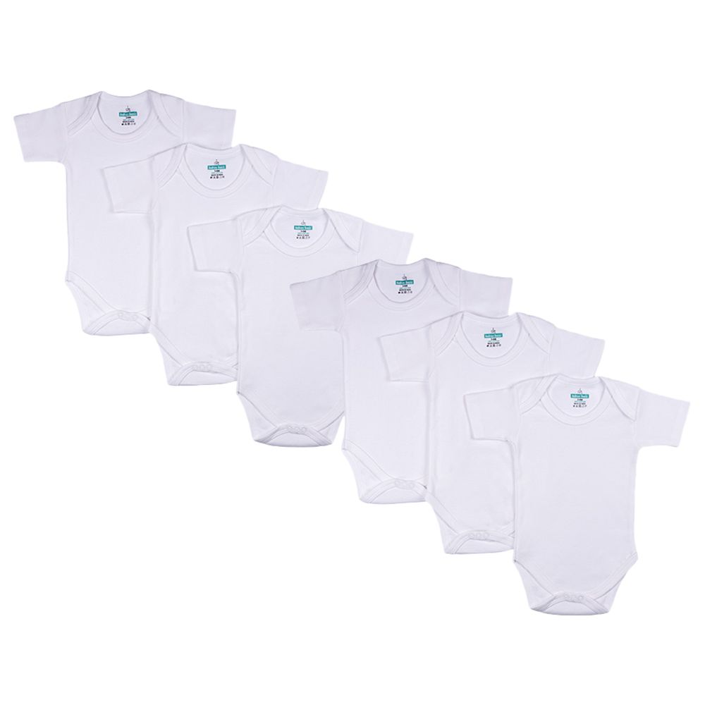 Babies Basic - 6pc-Set - 100% Cotton Short Sleeves Bodysuit - White 