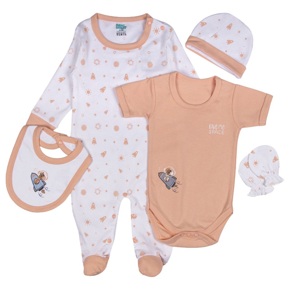 Babies Basic - 5pc-Set - Unisex 100% Cotton Gift Set - Light Pink