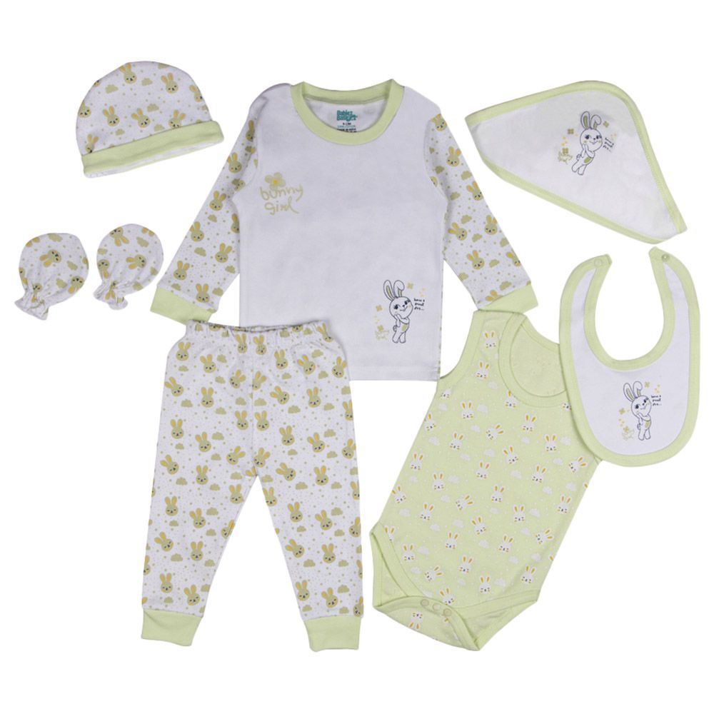 Babies Basic - 7pc-Set - Unisex 100% Cotton Gift Set - Light Green