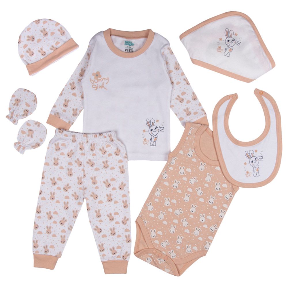 Babies Basic - 7pc-Set - Unisex 100% Cotton Gift Set - Light Pink