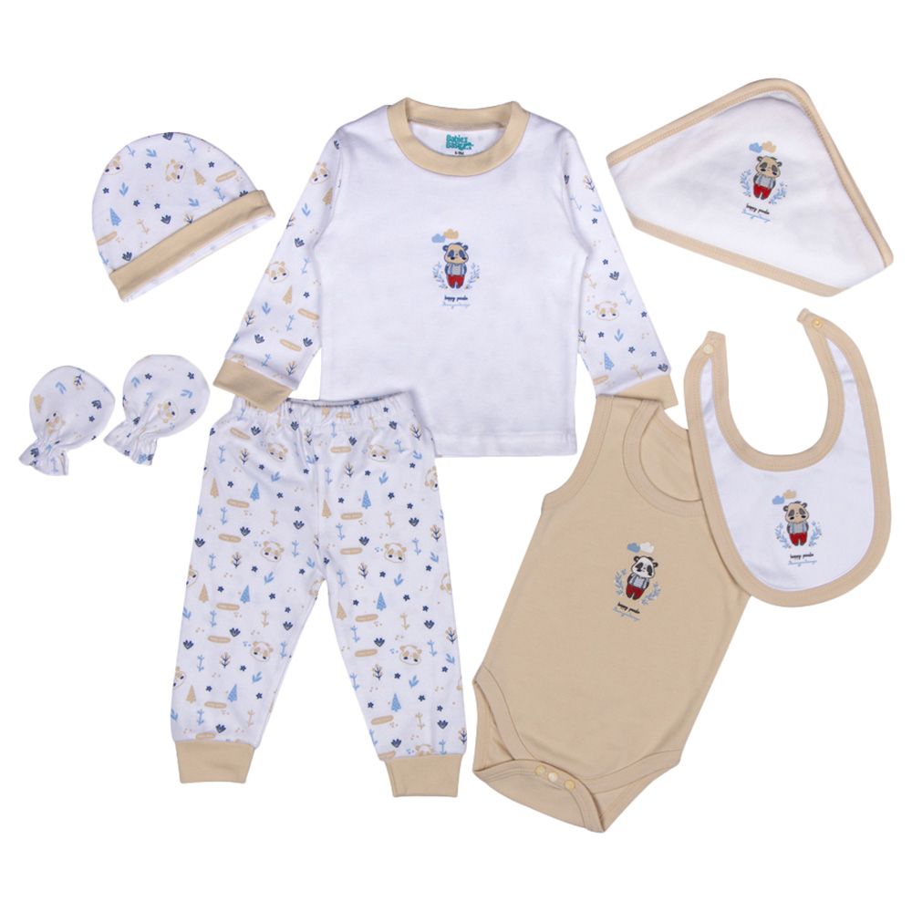 Babies Basic - 7pc-Set - Unisex 100% Cotton Gift Set - Brown