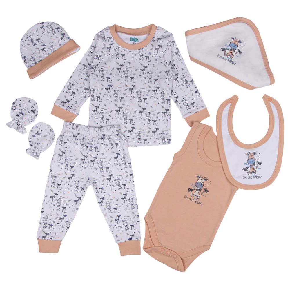 Babies Basic - 7pc-Set - Unisex 100% Cotton Gift Set - Pink/White