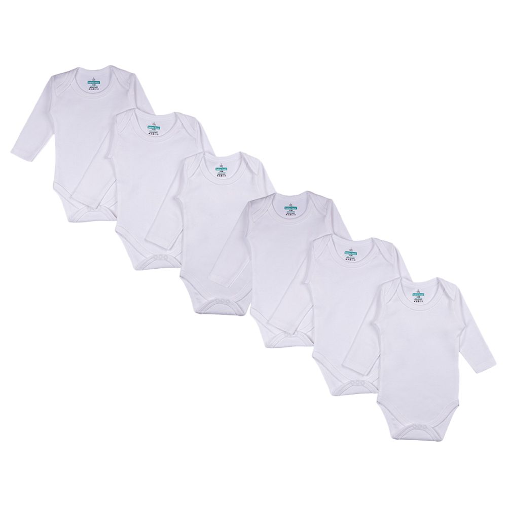 Babies Basic - 6pc-Set - 100% Cotton Long Sleeves Bodysuit - White 