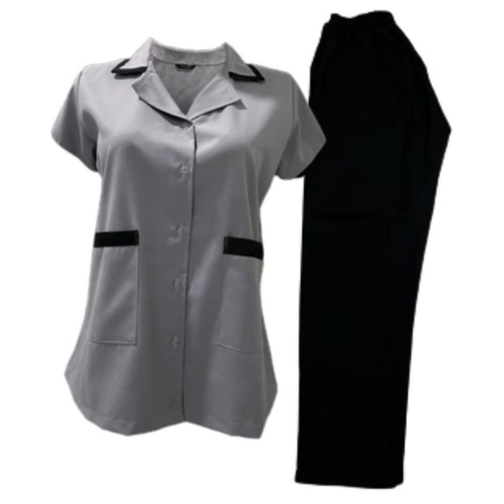 Veronica - 2pc-Set - Ladies Housekeeper Scrub Set - Grey/Black