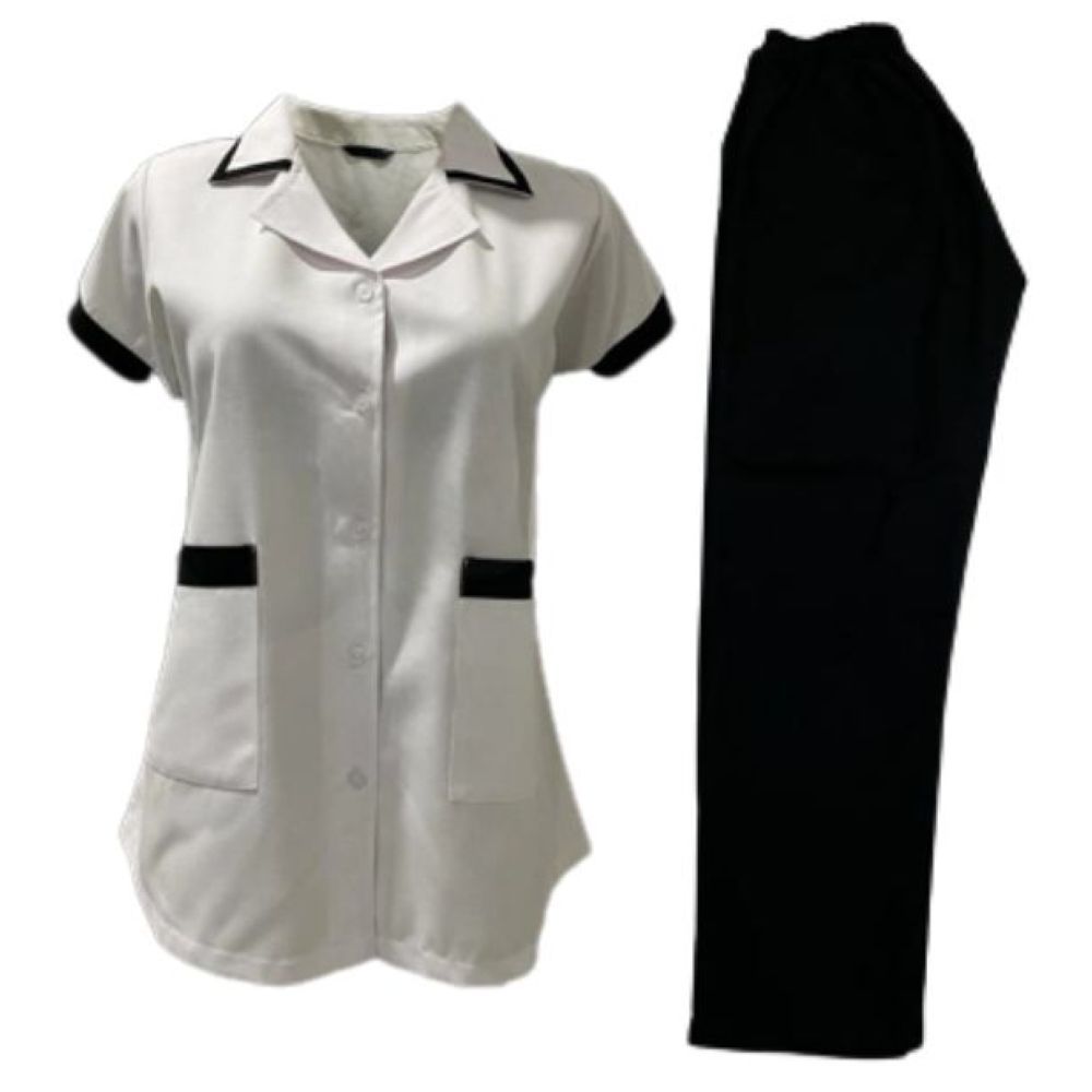 Veronica - 2pc-Set - Ladies Housekeeper Scrub Set - White/Black