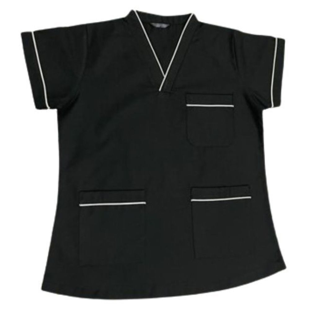 Veronica - 2pc-Set - Scrub Uniform w/ Piping Neckline - Black