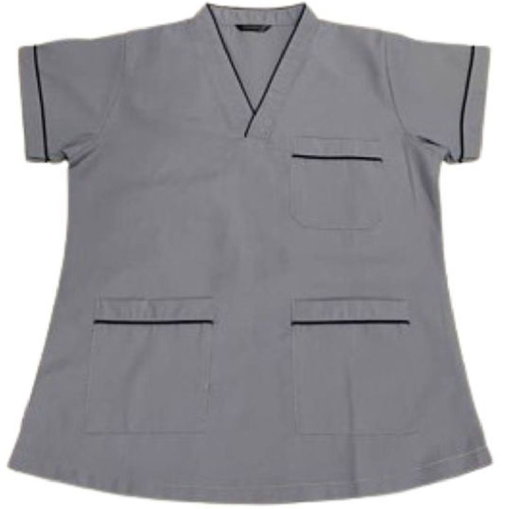 Veronica - 2pc-Set - Scrub Uniform w/ Piping Neckline - Light Grey