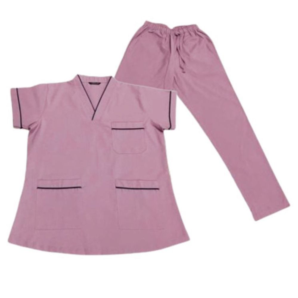 Veronica - 2pc-Set - Scrub Uniform w/ Piping Neckline - Light Purple