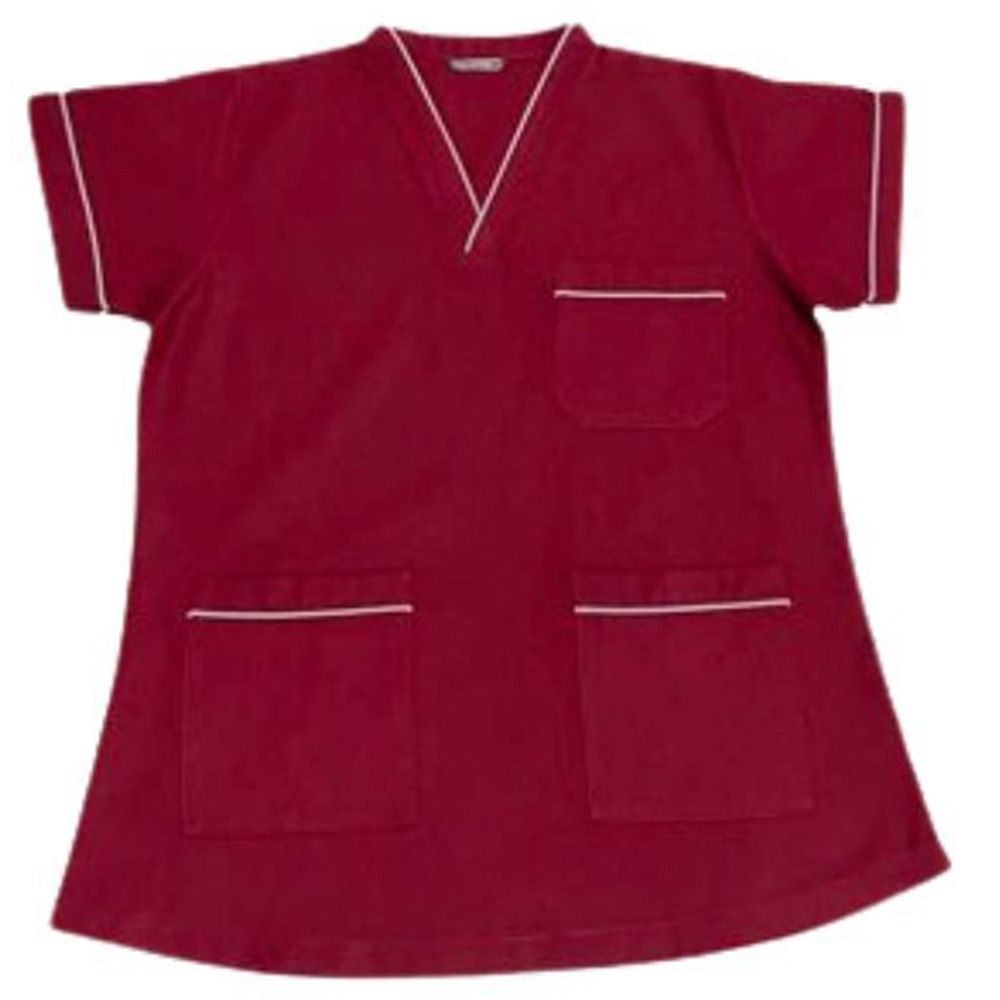 Veronica - 2pc-Set - Scrub Uniform w/ Piping Neckline - Maroon