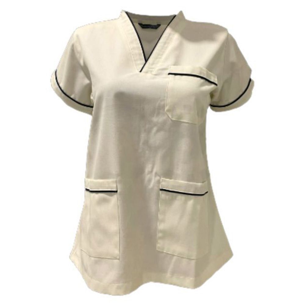 Veronica - 2pc-Set - Scrub Uniform w/ Piping Neckline - Off-white