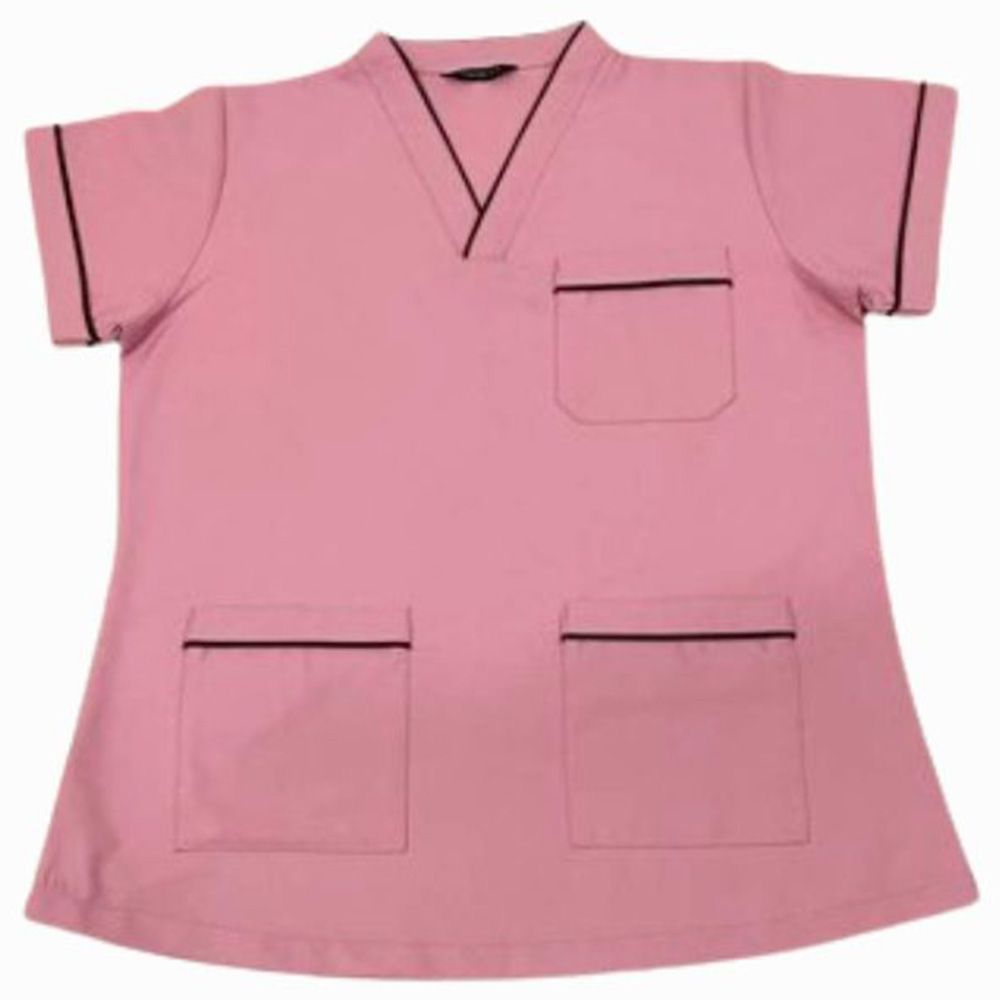 Veronica - 2pc-Set - Scrub Uniform w/ Piping Neckline - Pink