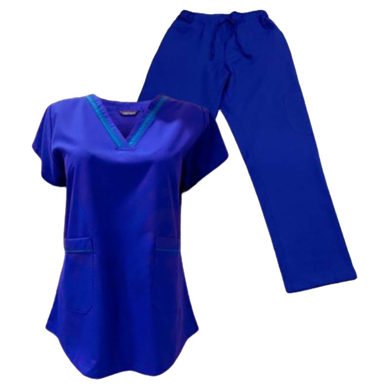 Veronica - 2pc-Set - V-Neck Scrub Uniform w/ 2 Pockets - Blue