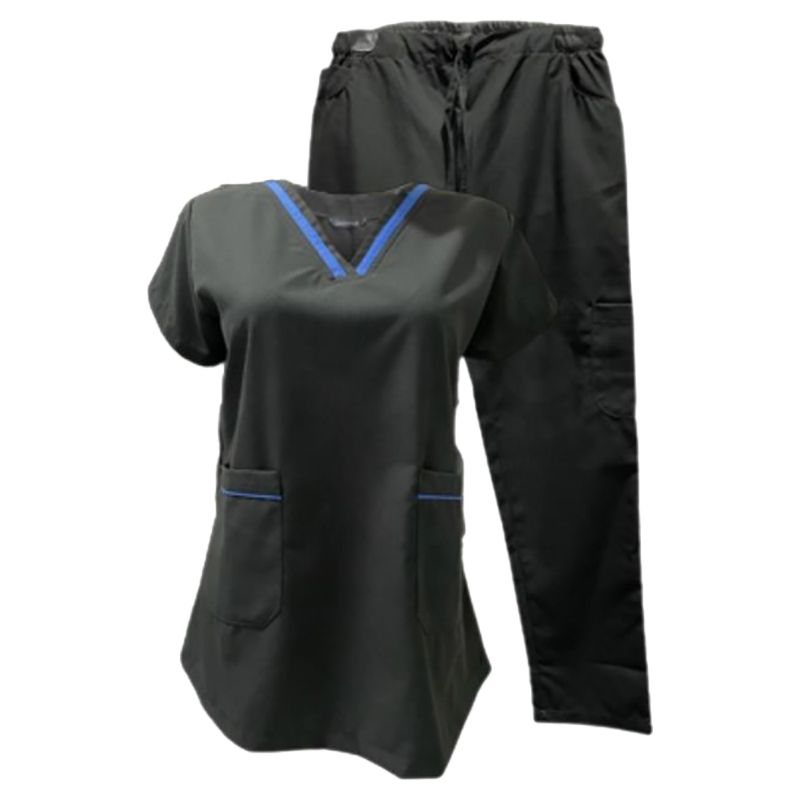 Veronica - 2pc-Set - V-Neck Scrub Uniform w/ 2 Pockets - Charcoal