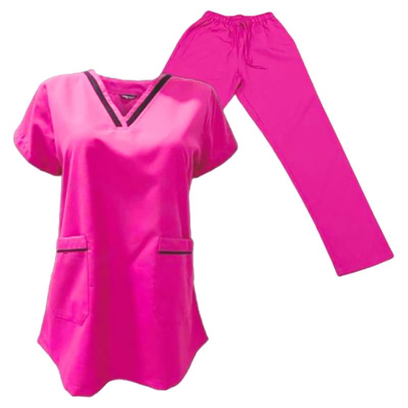 Veronica - 2pc-Set - V-Neck Scrub Uniform w/ 2 Pockets - Fuschia