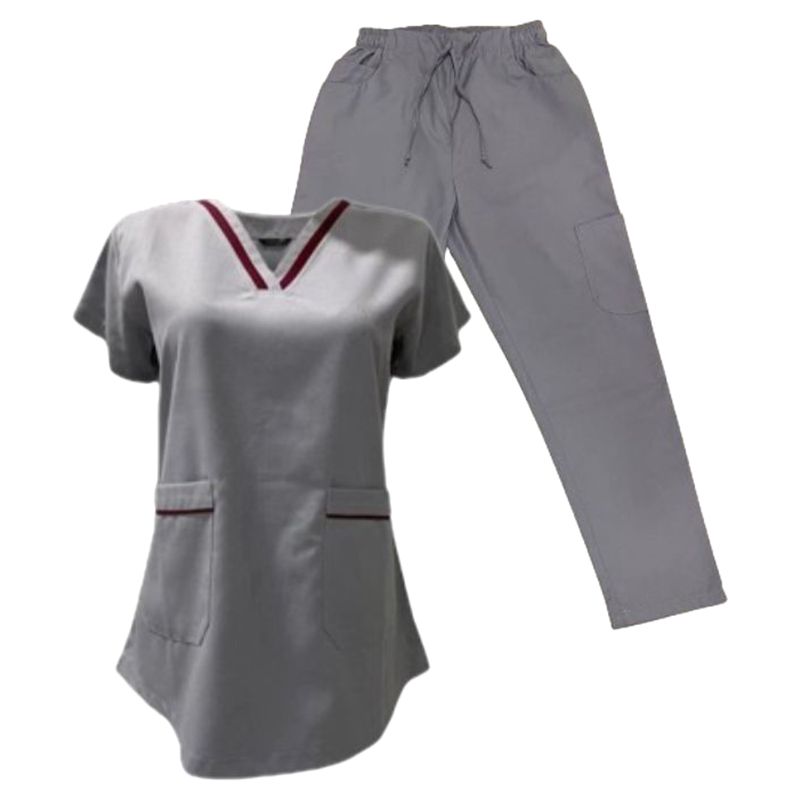 Veronica - 2pc-Set - V-Neck Scrub Uniform w/ 2 Pockets - Light Grey