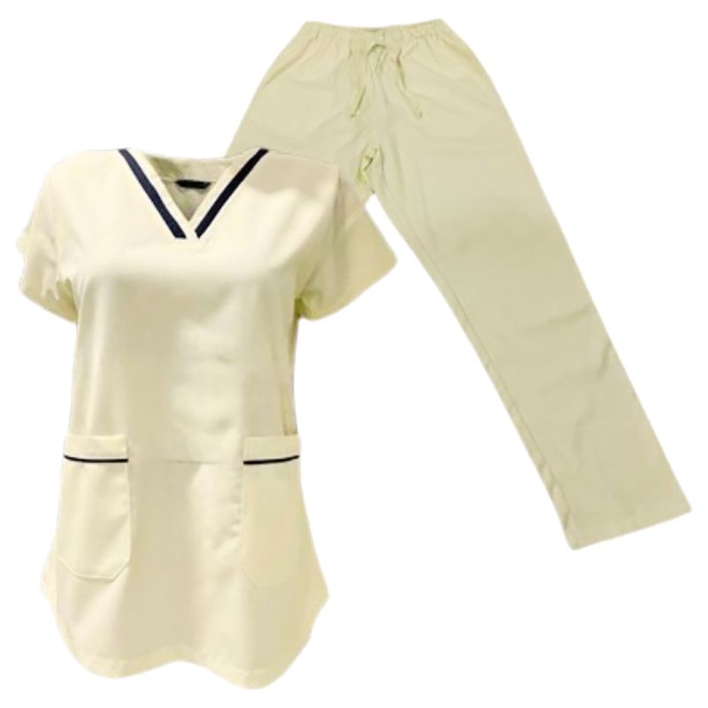 Veronica - 2pc-Set - V-Neck Scrub Uniform w/ 2 Pockets - Off-White