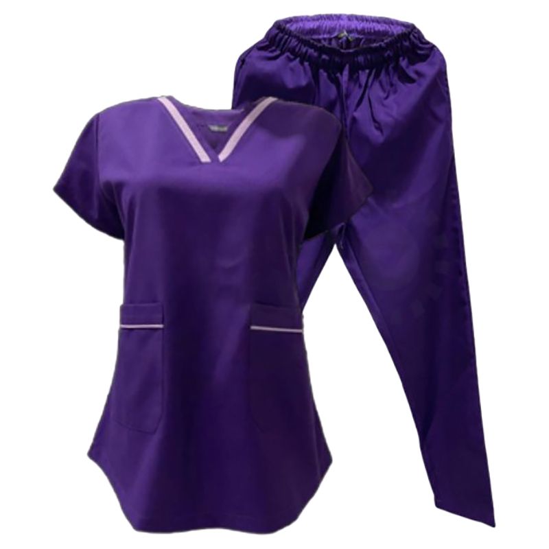 Veronica - 2pc-Set - V-Neck Scrub Uniform w/ 2 Pockets - Purple