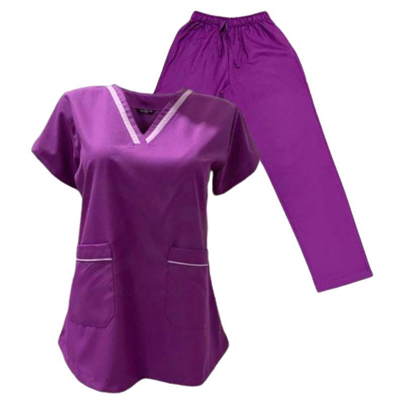 Veronica - 2pc-Set - V-Neck Scrub Uniform w/ 2 Pockets - Plum