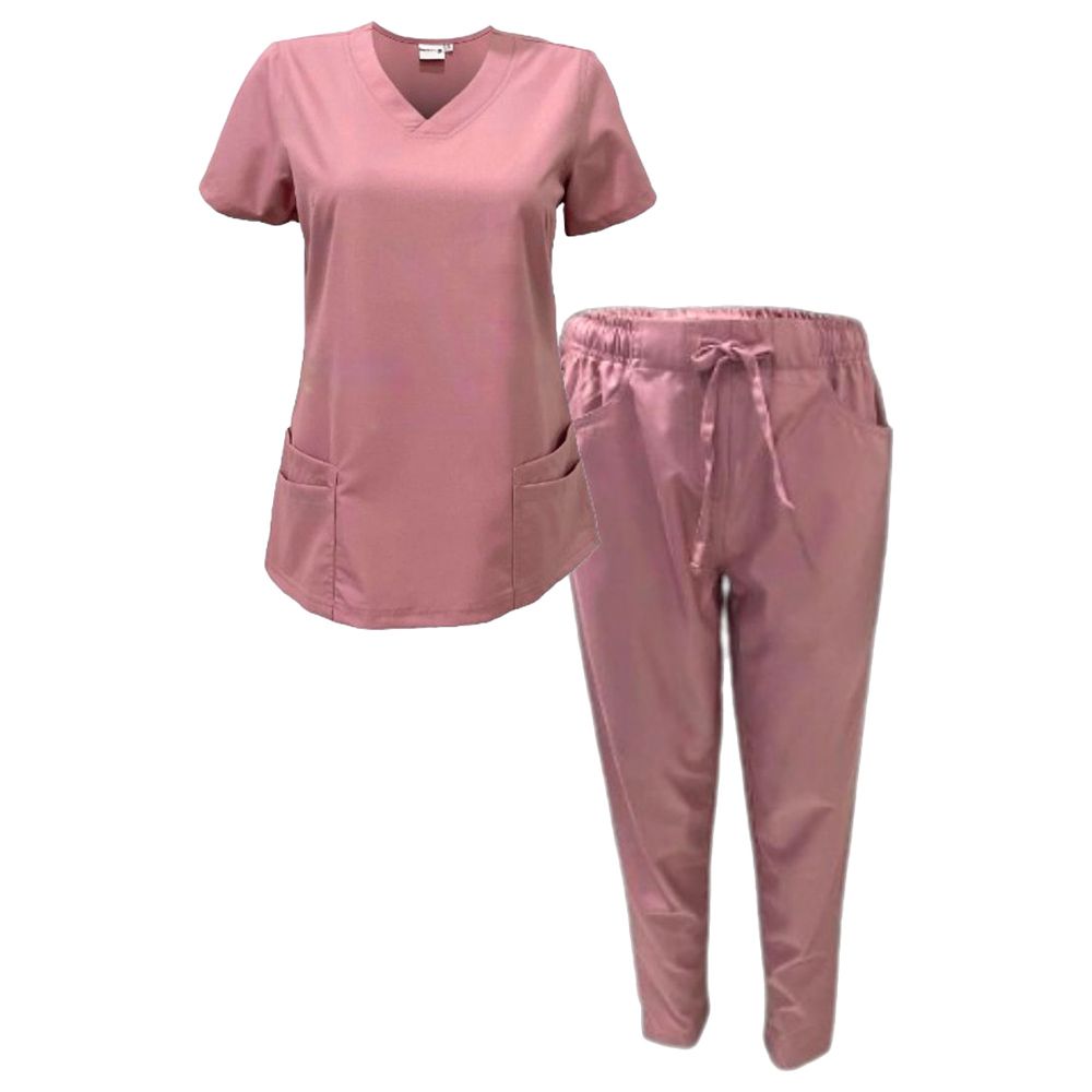 Veronica - Med Armour - 2pc-Set - Ladies V-Neck Scrub Uniform - Pink