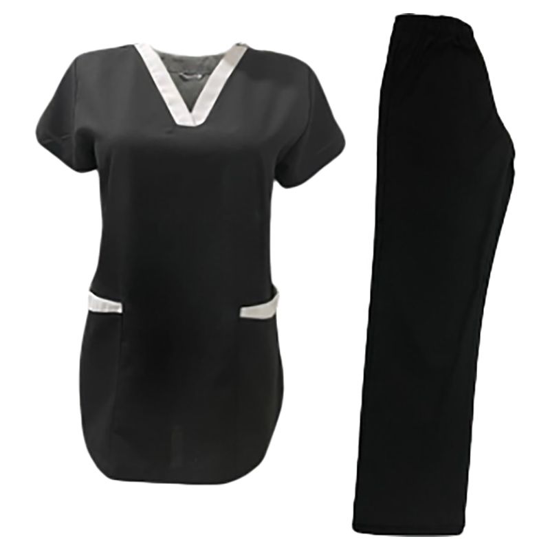 Veronica - 2pc-Set - Scrub Set Uniform w/ Contrast Patch - Black