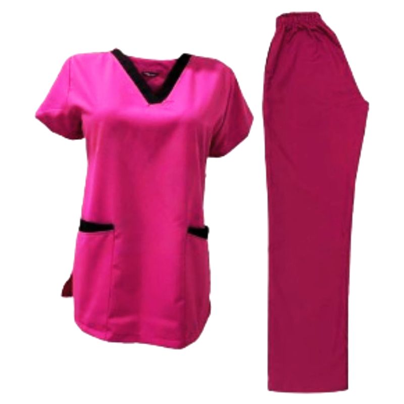 Veronica - 2pc-Set - Scrub Set Uniform w/ Contrast Patch - Pink