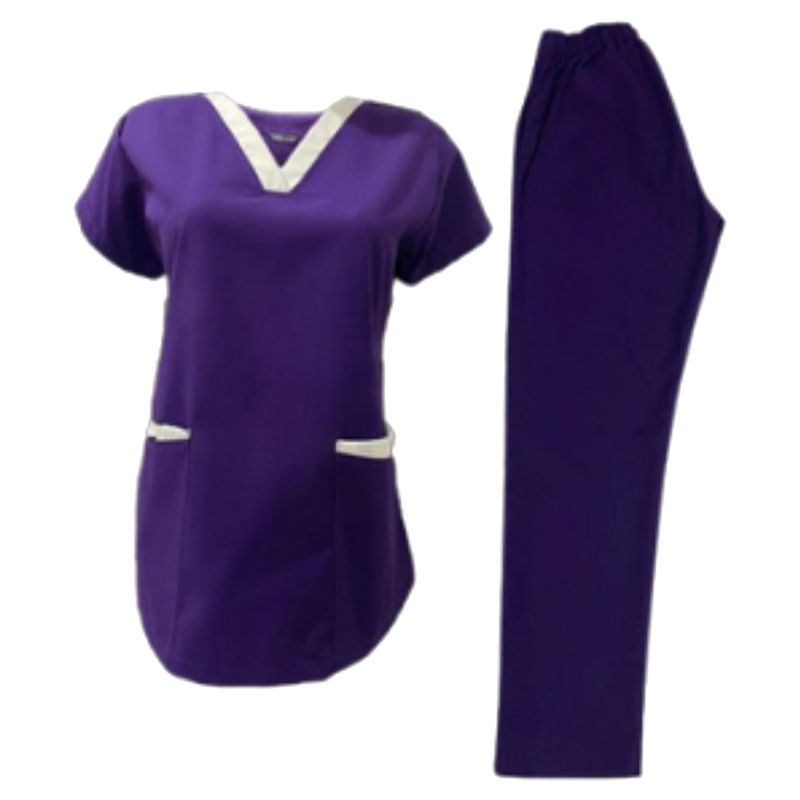 Veronica - 2pc-Set - Scrub Set Uniform w/ Contrast Patch - Purple