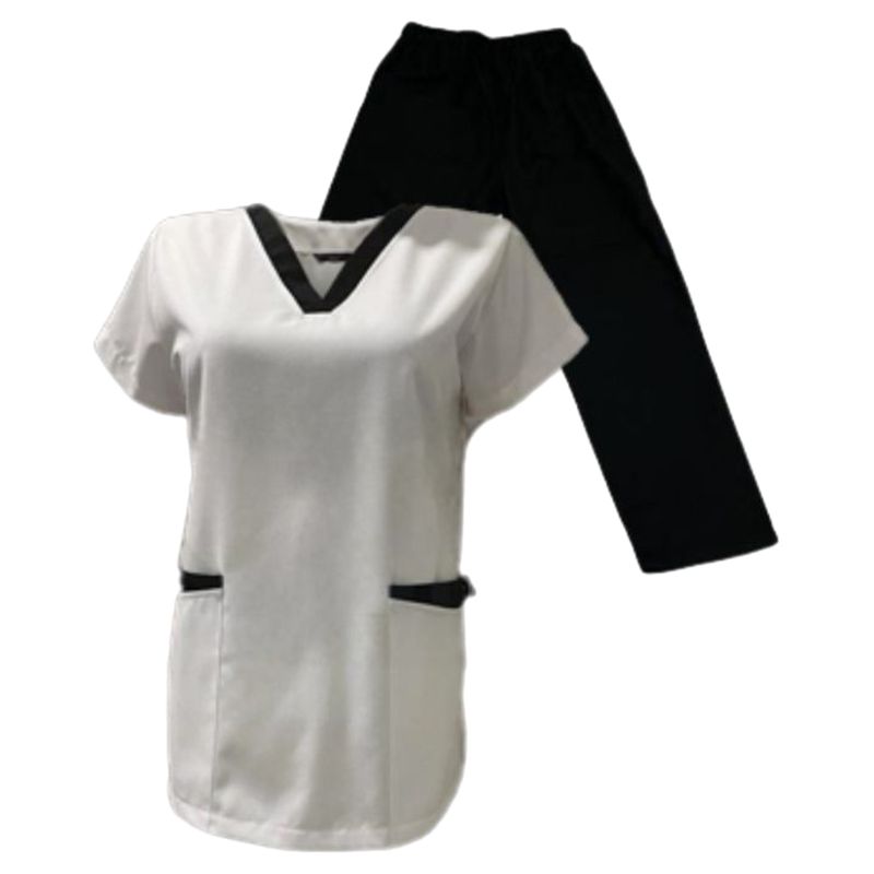 Veronica - 2pc-Set - Scrub Set Uniform w/ Contrast Patch - White/Black