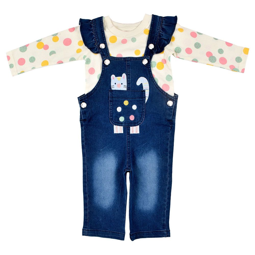 Smart Baby - 2pc-Set - Baby Girl Shirt And Long Dungaree - Denim