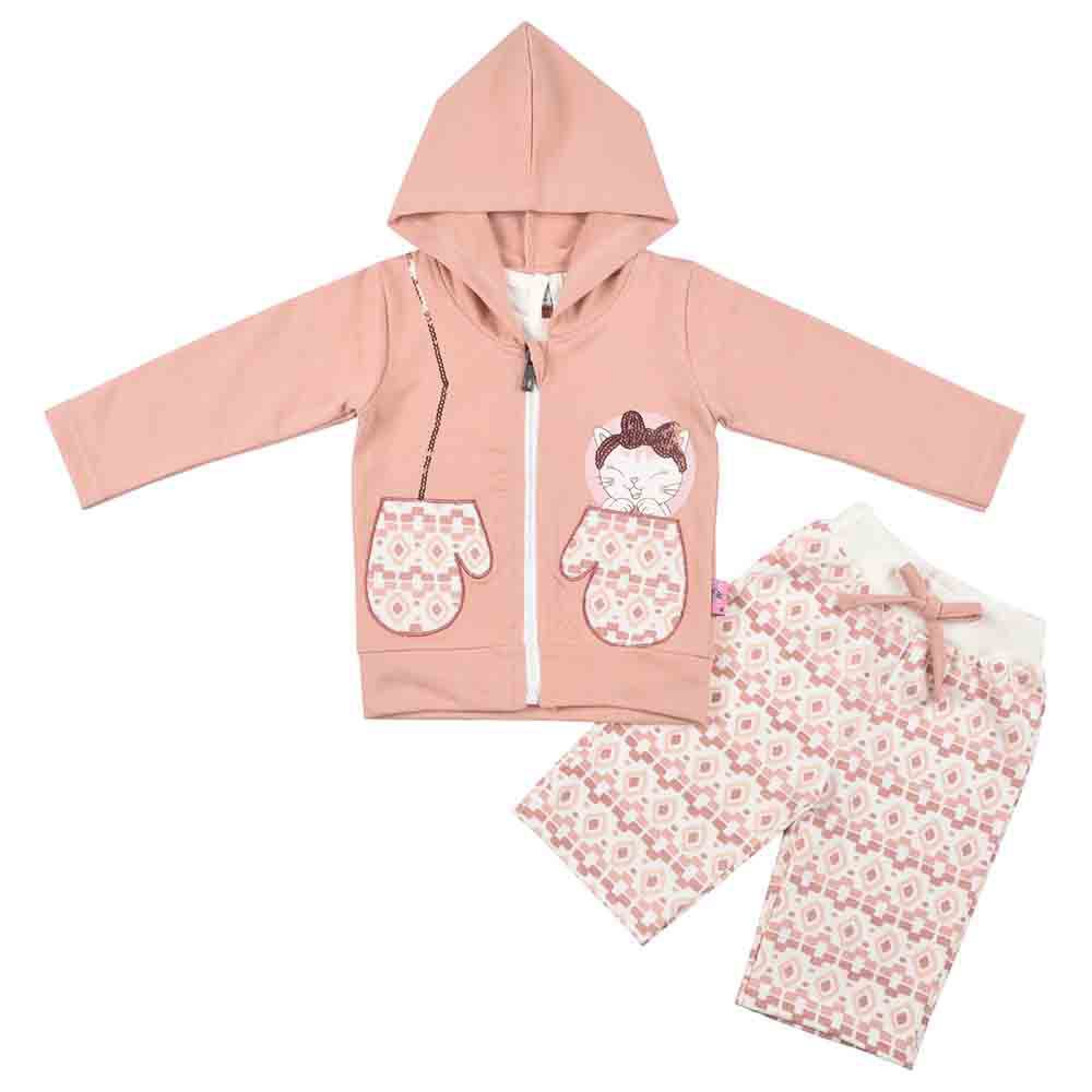 Smart Baby - 3pc-Set - Baby Girl T-Shirt, Jacket And Joggers - Peach