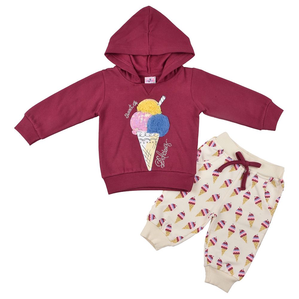 Smart Baby - 2pc-Set - Girls Hooded Sweatshirt And Joggers - Maroon