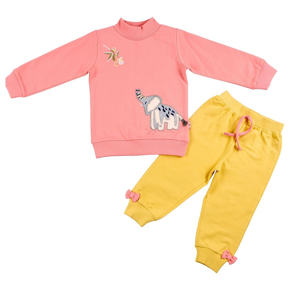 Smart Baby - 2pc-Set - High Neck Sweatshirt And Joggers - Peach